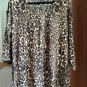 Susan Graver Animal Print Blouse in Black and Tan
